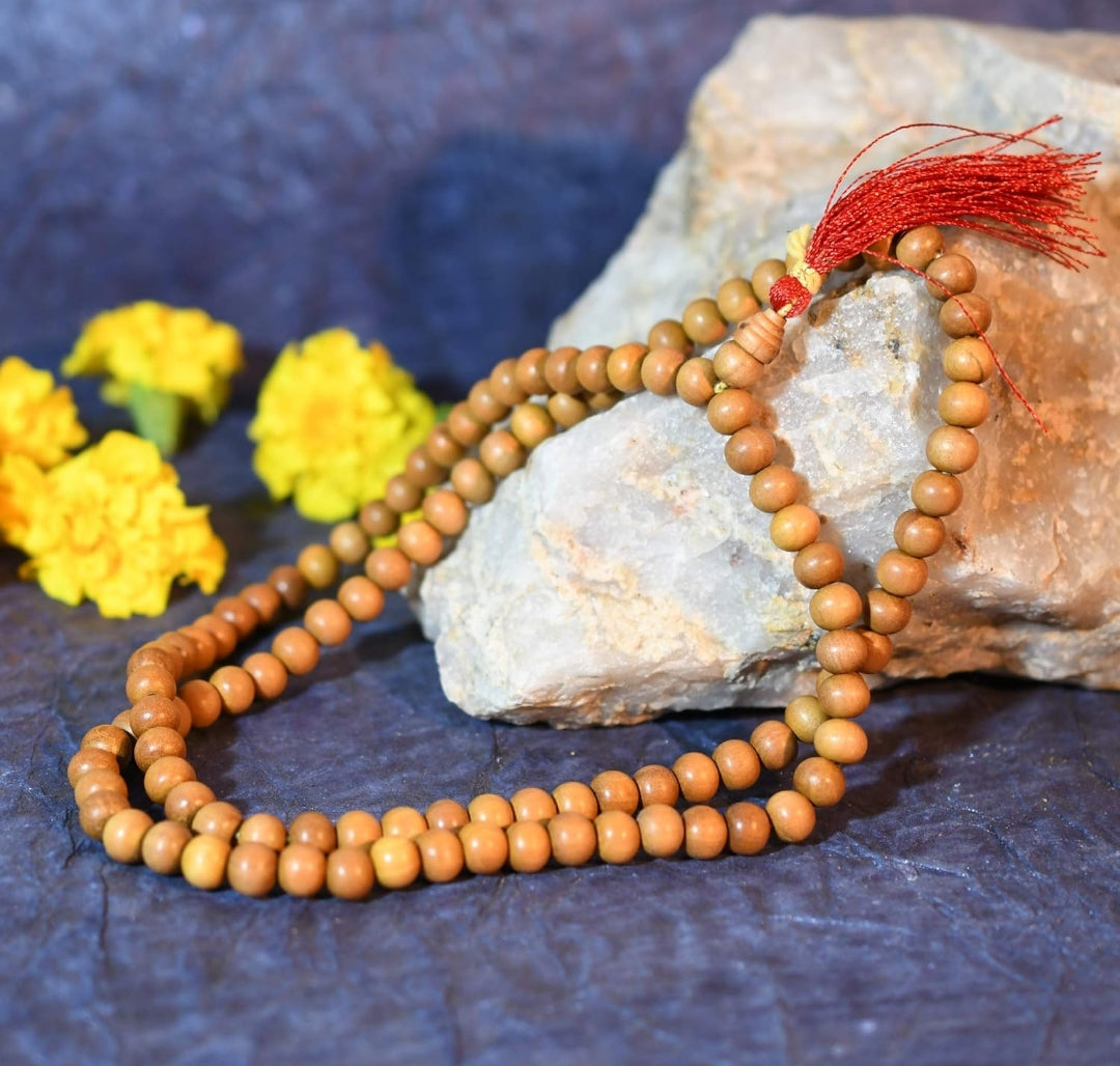 India Wooden Handmade Tulsi Japa Mala Prayer 108 Beads for Pooja & Wearing Daily