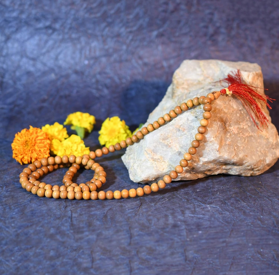 India Wooden Handmade Tulsi Japa Mala Prayer 108 Beads for Pooja & Wearing Daily