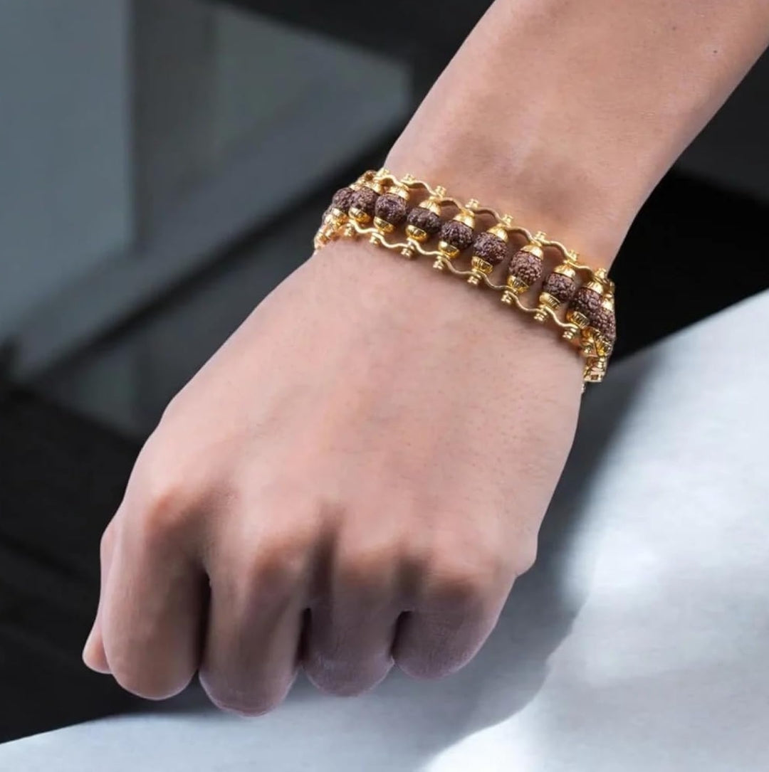 Unisex Gold Plated Rudraksha Bracelet | Stylish Spiritual Accessory | Elegant Wristwear | Natural Beads | Divine Energy | Traditional & Contemporary Design with lap test certificate