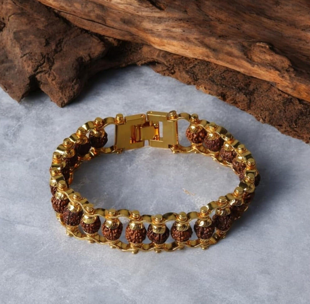 Unisex Gold Plated Rudraksha Bracelet | Stylish Spiritual Accessory | Elegant Wristwear | Natural Beads | Divine Energy | Traditional & Contemporary Design with lap test certificate