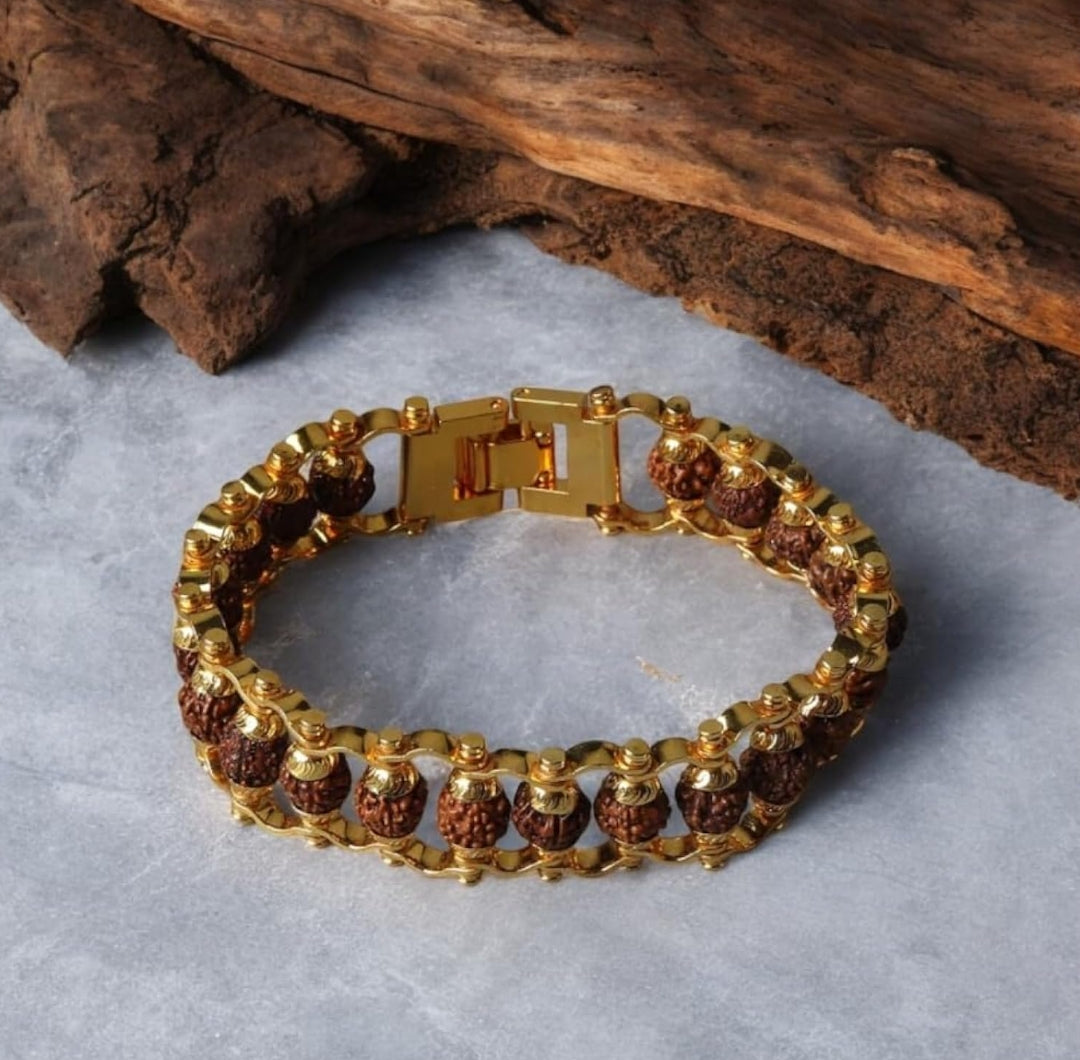 Unisex Gold Plated Rudraksha Bracelet | Stylish Spiritual Accessory | Elegant Wristwear | Natural Beads | Divine Energy | Traditional & Contemporary Design with lap test certificate