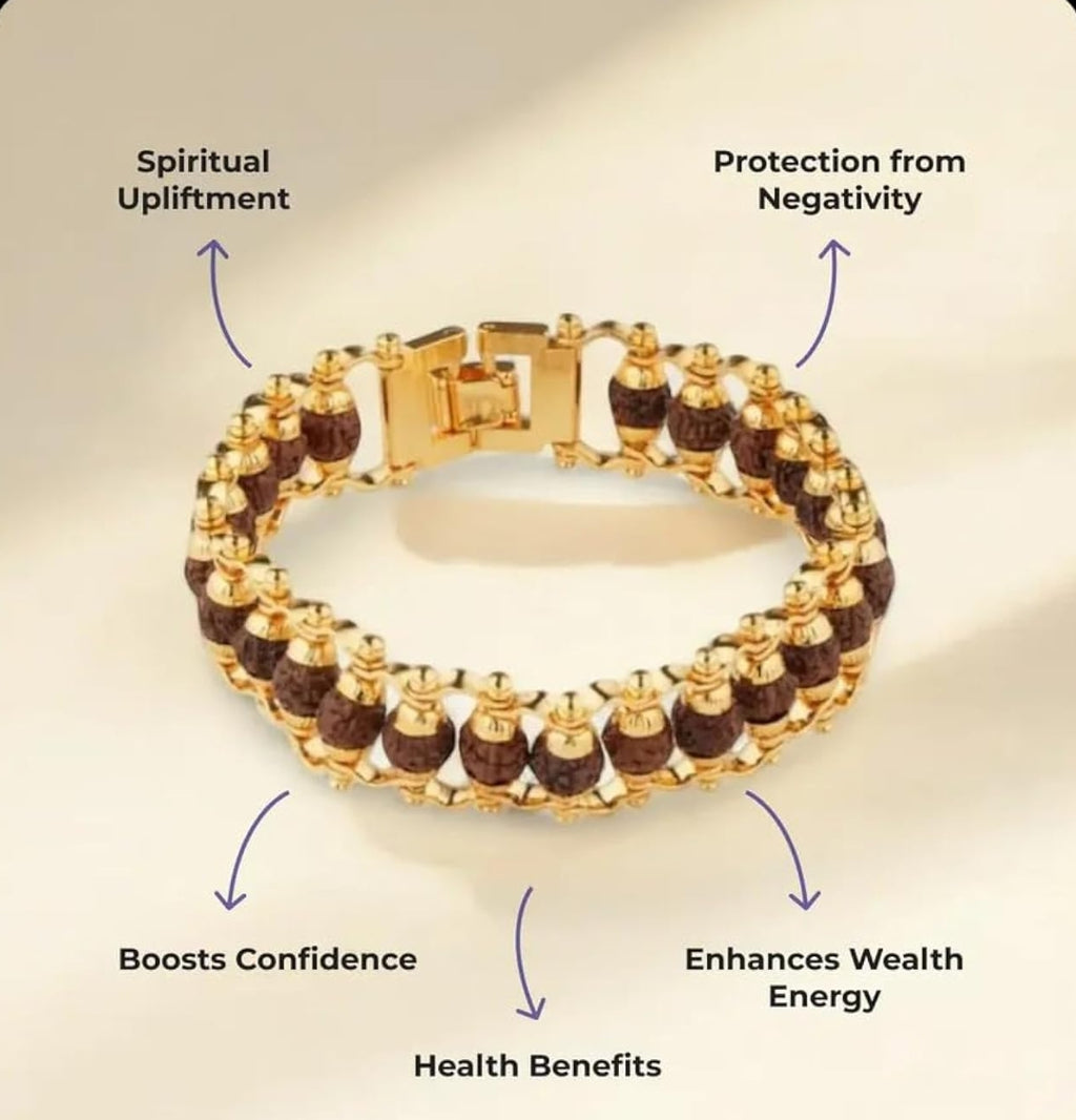 Unisex Gold Plated Rudraksha Bracelet | Stylish Spiritual Accessory | Elegant Wristwear | Natural Beads | Divine Energy | Traditional & Contemporary Design with lap test certificate