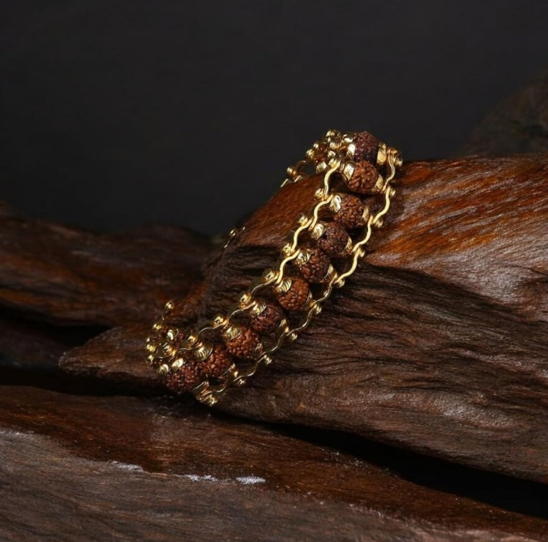 Unisex Gold Plated Rudraksha Bracelet | Stylish Spiritual Accessory | Elegant Wristwear | Natural Beads | Divine Energy | Traditional & Contemporary Design with lap test certificate