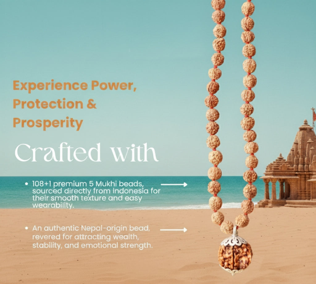 7 Mukhi Rudraksha Pendant (Nepal Origin) with 108 Beads Brown Rudraksha Mala | Certified | X-Ray Verified | Pure Silver Capped | Daily Spiritual Wear