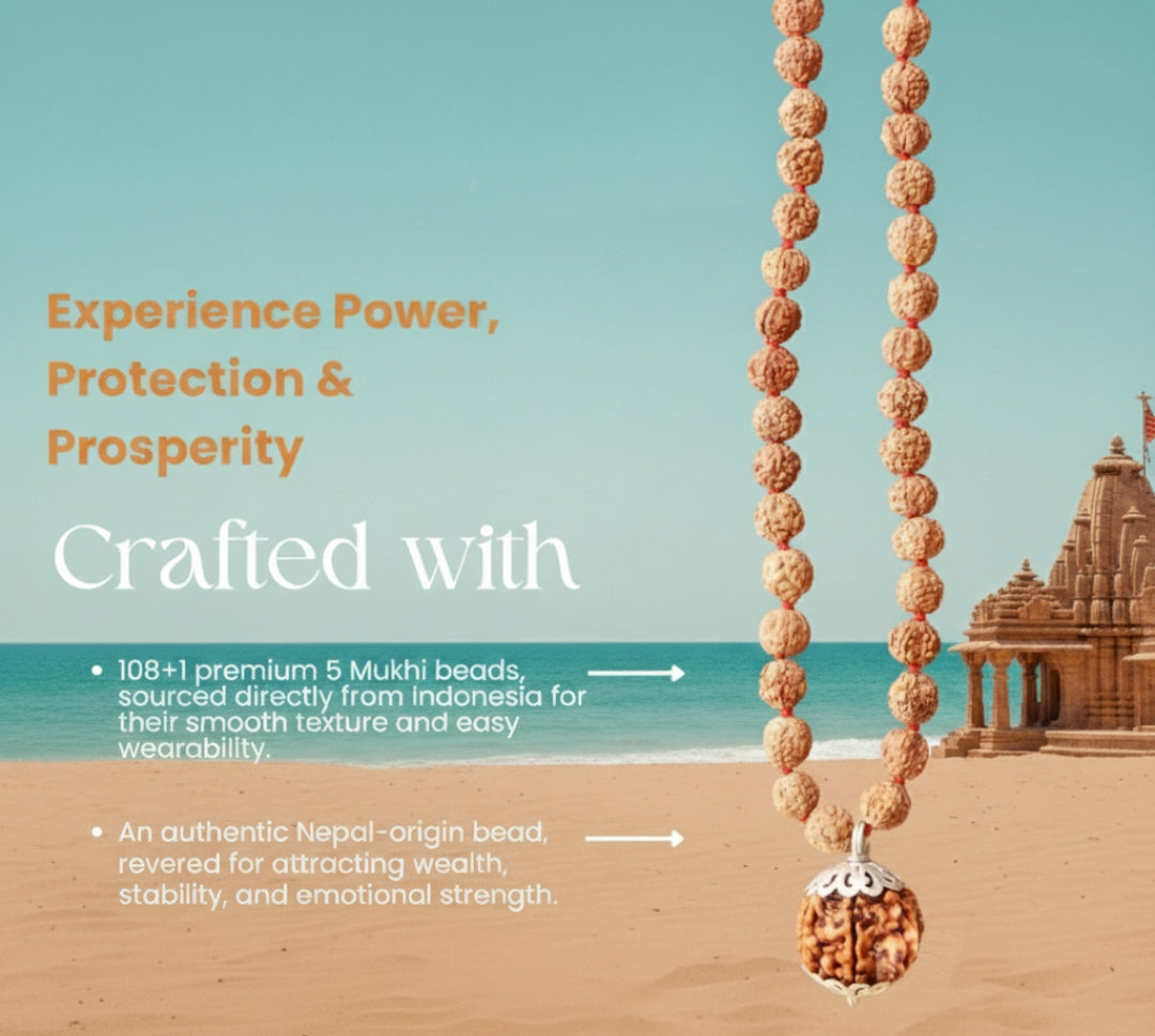 7 Mukhi Rudraksha Pendant (Nepal Origin) with 108 Beads Brown Rudraksha Mala | Certified | X-Ray Verified | Pure Silver Capped | Daily Spiritual Wear