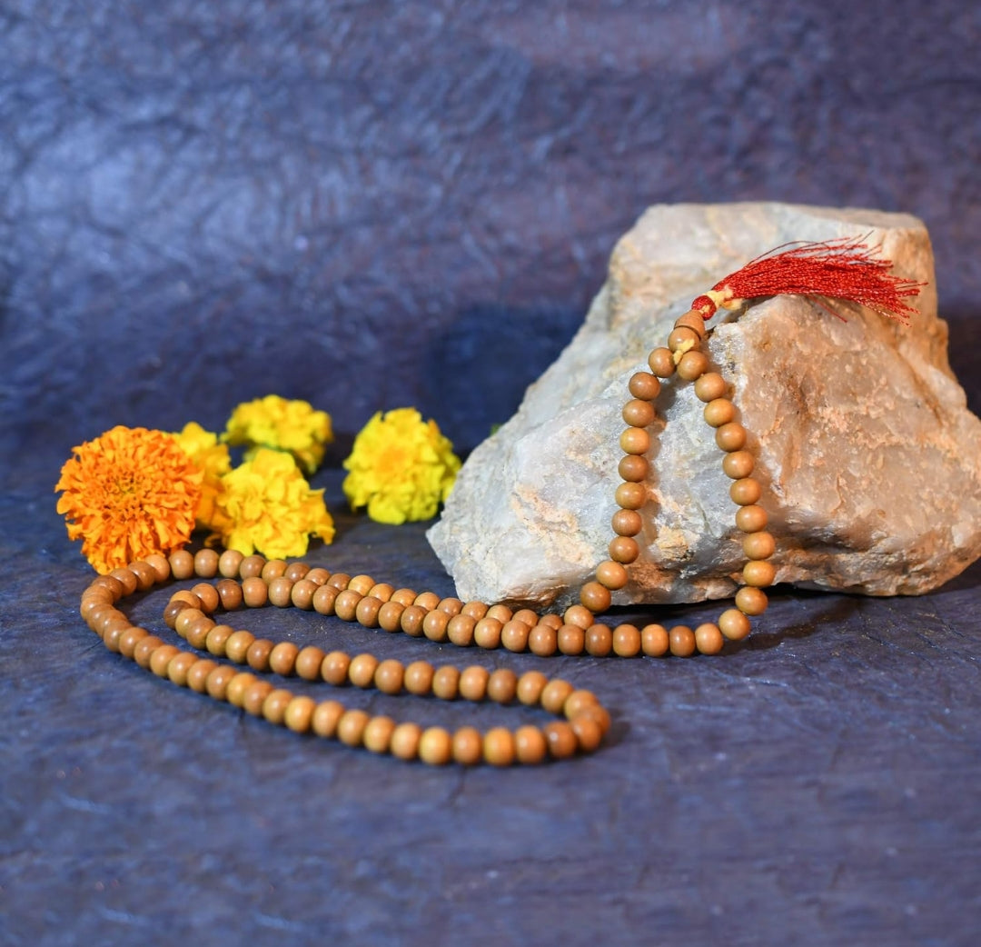 India Wooden Handmade Tulsi Japa Mala Prayer 108 Beads for Pooja & Wearing Daily