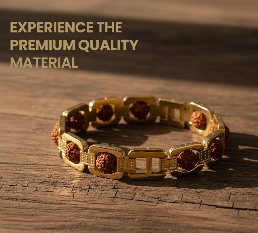 Trinetraksha Unisex Gold Plated Essential Rudraksha Bracelet 8.5 Inches Length With Lap Test certificate and X-ray