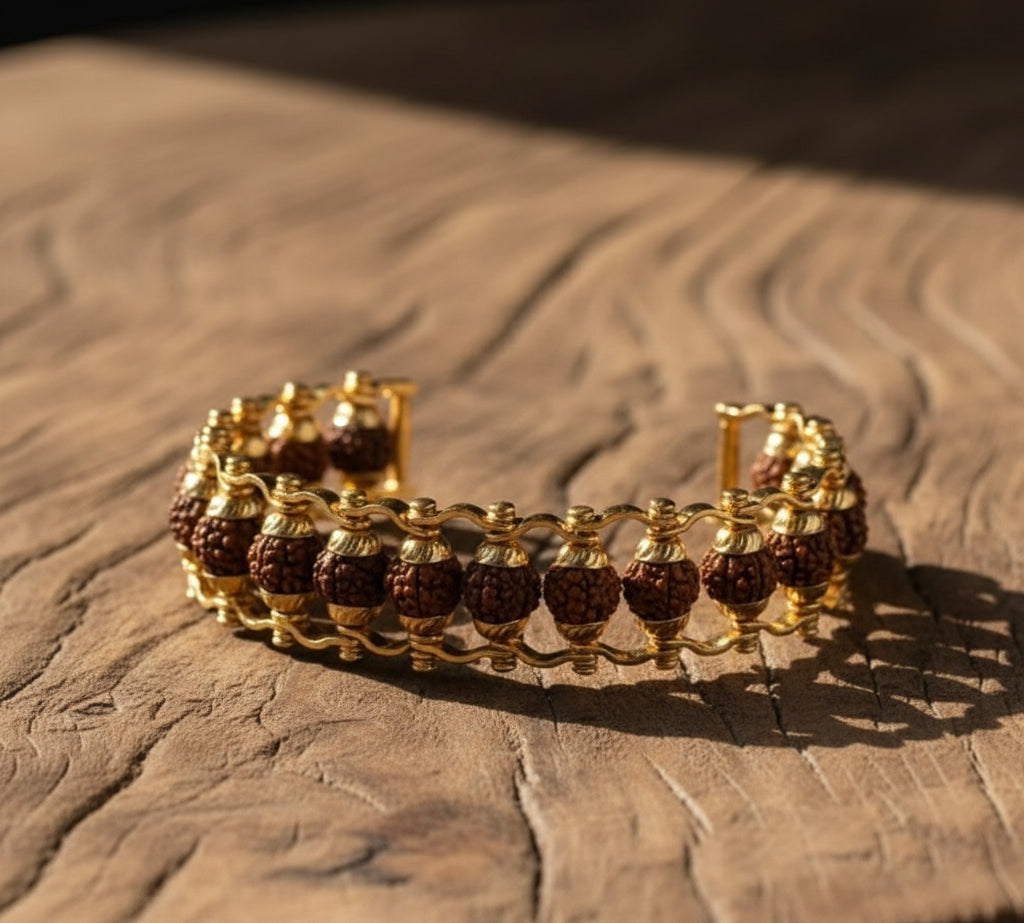 Unisex Gold Plated Rudraksha Bracelet | Stylish Spiritual Accessory | Elegant Wristwear | Natural Beads | Divine Energy | Traditional & Contemporary Design with lap test certificate