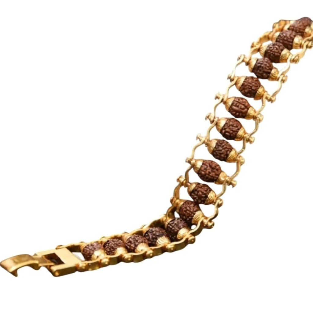 Unisex Gold Plated Rudraksha Bracelet | Stylish Spiritual Accessory | Elegant Wristwear | Natural Beads | Divine Energy | Traditional & Contemporary Design with lap test certificate